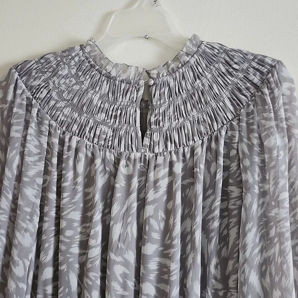 Ann Taylor Gray Leopard Print Maxi Dress Modest Sheer Sleeves Womens Med - Picture 6 of 9